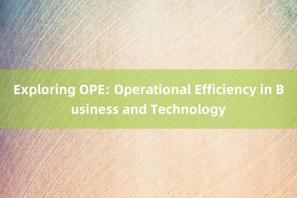 Exploring OPE: Operational Efficiency in Business and Technology
